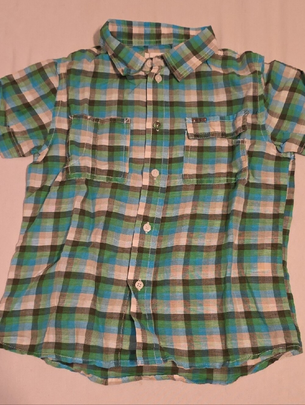 Diesel Green, Blue & White Plaid Short-Sleeve Button-Down Shirt - summer